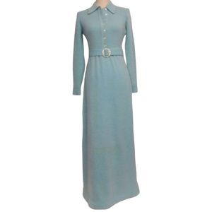 Vintage 1960's Anne Fogarty Blue Angora Maxi Dress Size Medium